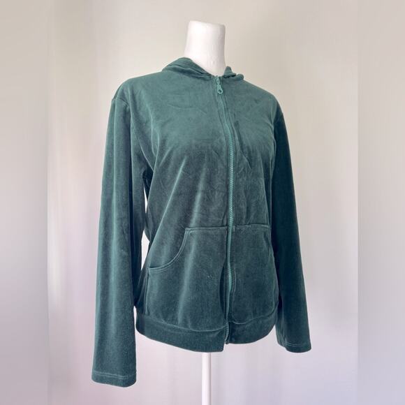 Vintage Y2K I&H Fashion Dark Teal Full Zip Hooded Lightweight Sweatshirt - Picture 3 of 6
